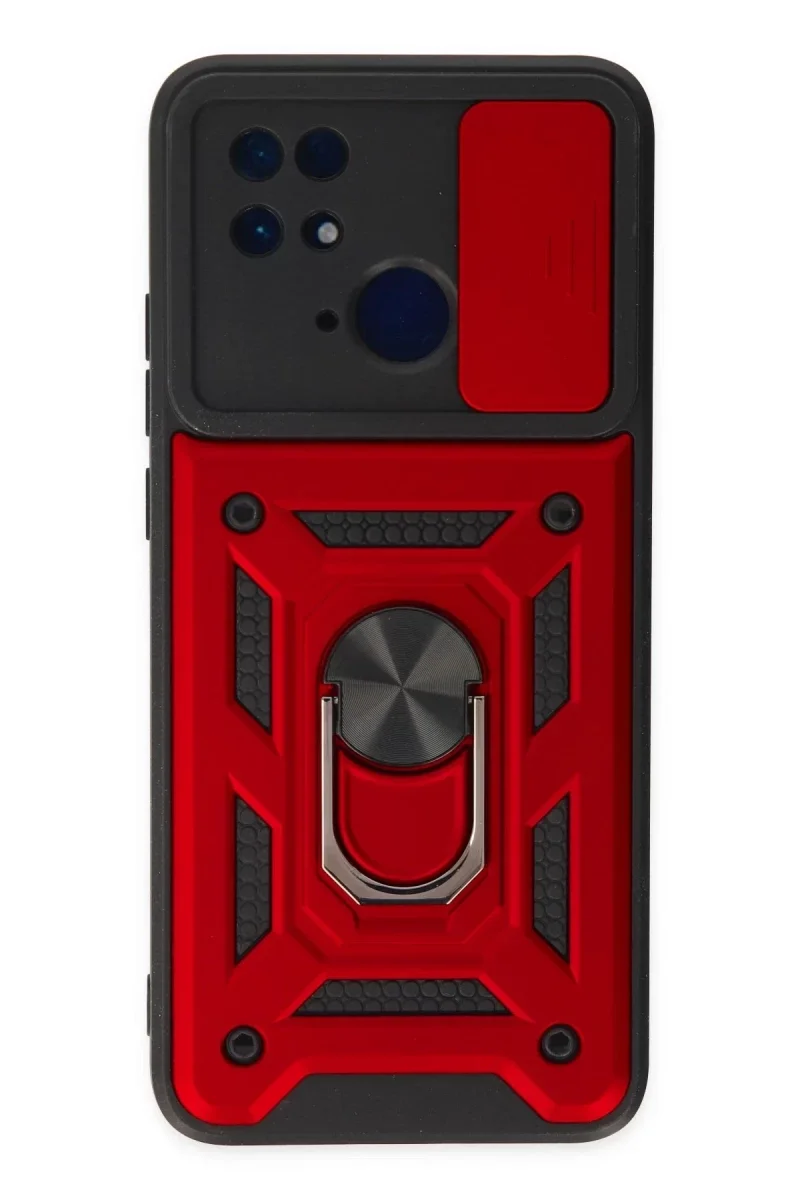 Xiaomi Redmi 10C Kılıf Pars Lens Yüzüklü Silikon - Kırmızı