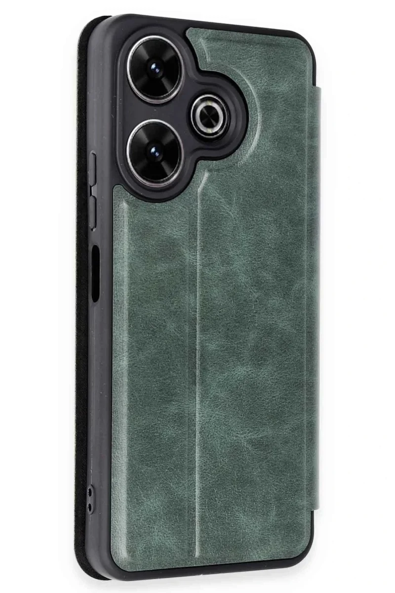 Xiaomi Redmi 13 4G Kılıf Flip Cover - Koyu Yeşil Xiaomi Redmi 13 4G Kılıf Flip Cover - Koyu Yeşil