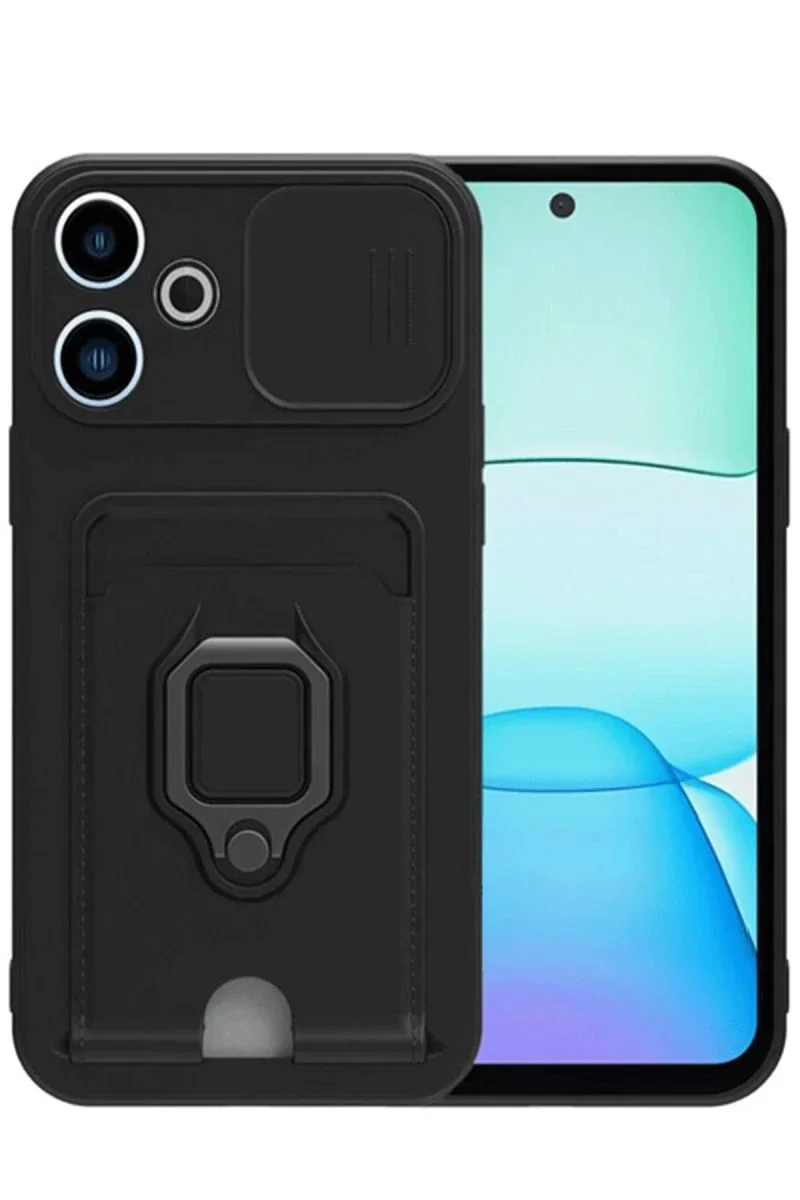 Xiaomi Redmi 13 4G Kılıf Zuma Kartvizitli Yüzüklü Silikon - Siyah