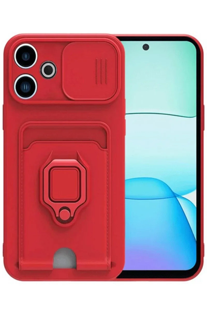 Xiaomi Redmi 13 4G Kılıf Zuma Kartvizitli Yüzüklü Silikon - Kırmızı Xiaomi Redmi 13 4G Kılıf Zuma Kartvizitli Yüzüklü Silikon - Kırmızı