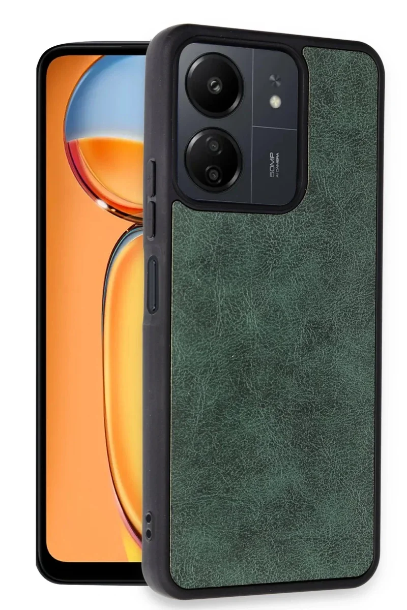 Xiaomi Redmi 13C Kılıf Aras Deri Kapak - Koyu Yeşil