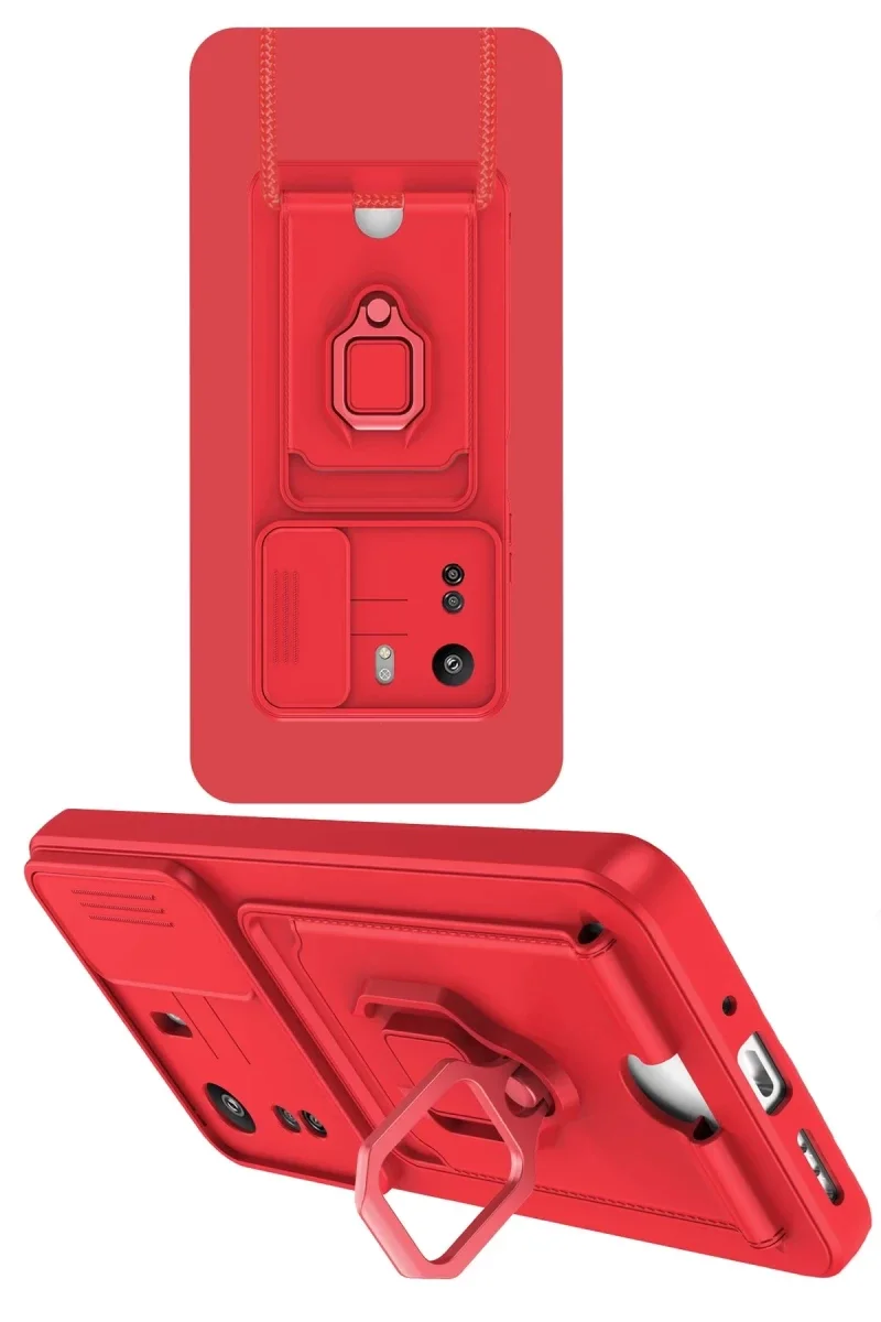 Xiaomi Redmi 13C Kılıf Zuma Kartvizitli Yüzüklü Silikon - Kırmızı