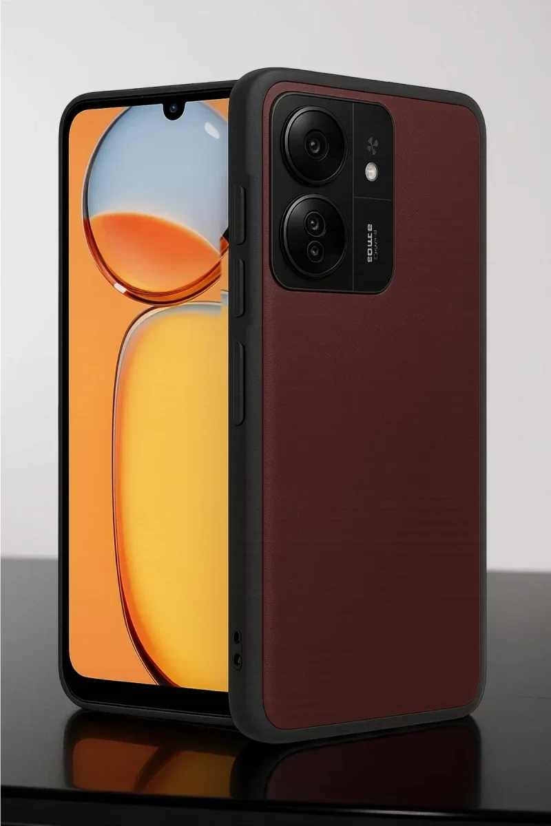 Xiaomi Redmi 13C Kılıf Aras Deri Kapak - Bordo Xiaomi Redmi 13C Kılıf Aras Deri Kapak - Bordo