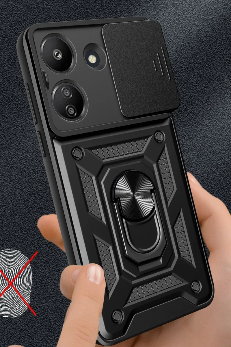 Xiaomi Redmi 13C Kılıf Pars Lens Yüzüklü Silikon - Kırmızı