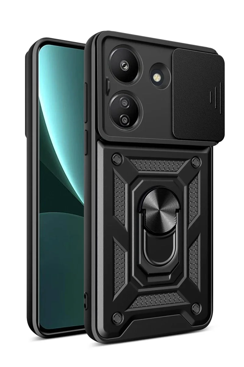 Xiaomi Redmi 13C Kılıf Pars Lens Yüzüklü Silikon - Siyah