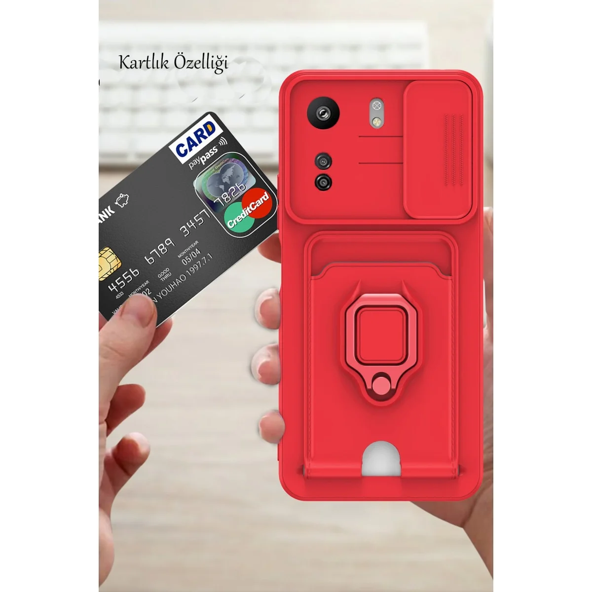Xiaomi Redmi 13c Kılıf Zuma Kartvizitli Yüzüklü Silikon - Lacivert