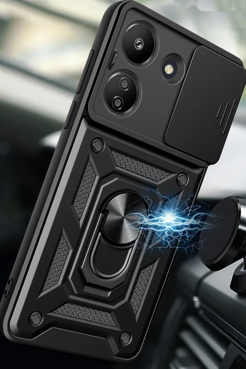 Xiaomi Redmi 13C Kılıf Pars Lens Yüzüklü Silikon - Kırmızı