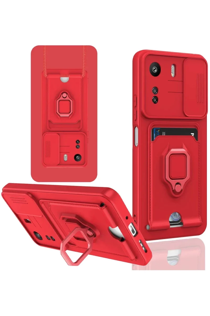 Xiaomi Redmi 13C Kılıf Zuma Kartvizitli Yüzüklü Silikon - Kırmızı
