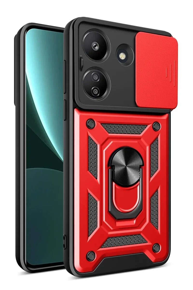 Xiaomi Redmi 13C Kılıf Pars Lens Yüzüklü Silikon - Kırmızı
