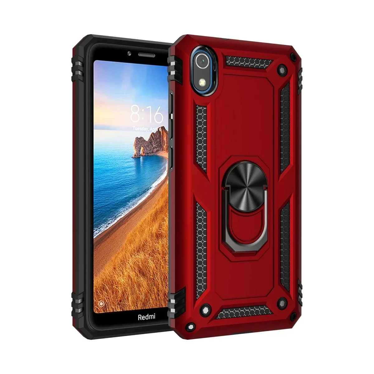 Xiaomi Redmi 7A Kılıf Sofya Yüzüklü Silikon Kapak - Kırmızı