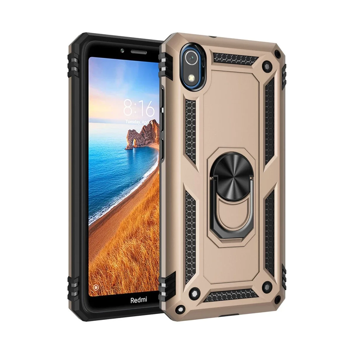 Xiaomi Redmi 7A Kılıf Sofya Yüzüklü Silikon Kapak - Gold Xiaomi Redmi 7A Kılıf Sofya Yüzüklü Silikon Kapak - Gold