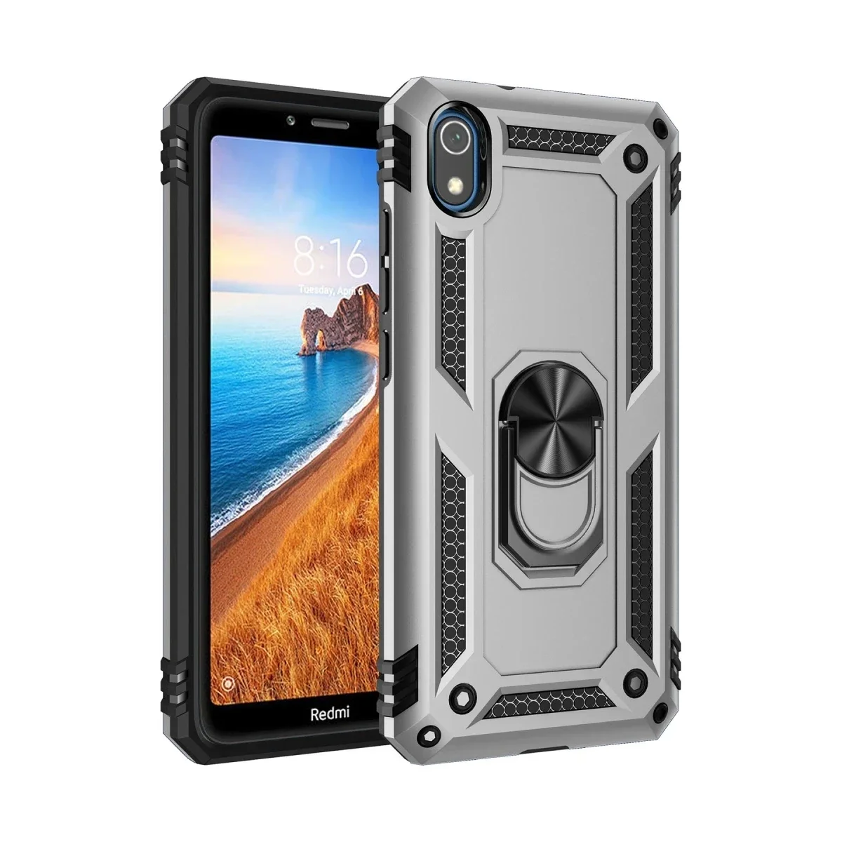 Xiaomi Redmi 7A Kılıf Sofya Yüzüklü Silikon Kapak - Gümüş