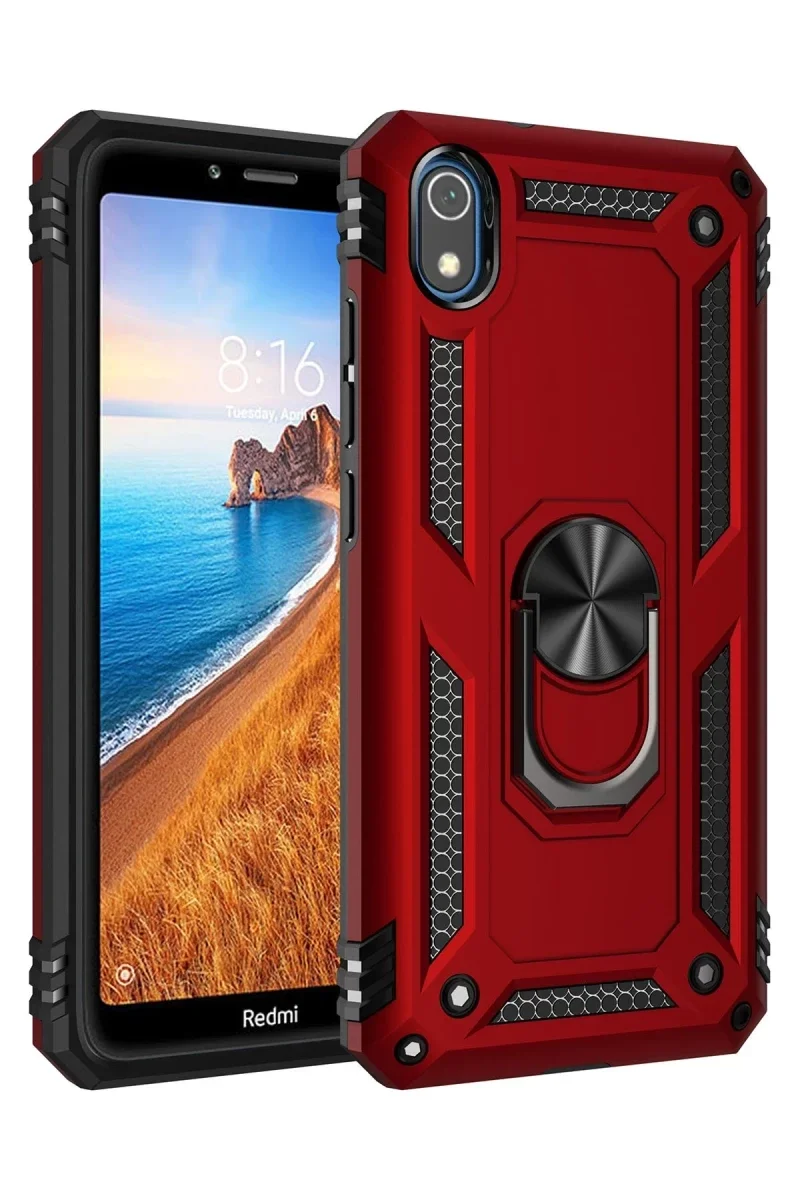 Xiaomi Redmi 7A Kılıf Sofya Yüzüklü Silikon Kapak - Kırmızı