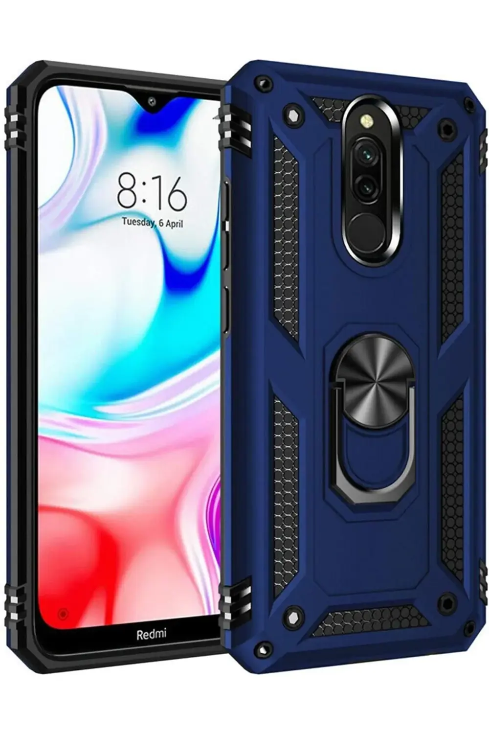 Xiaomi Redmi 8 için Kılıf Military Ring Holder Lacivert [Redmi 8