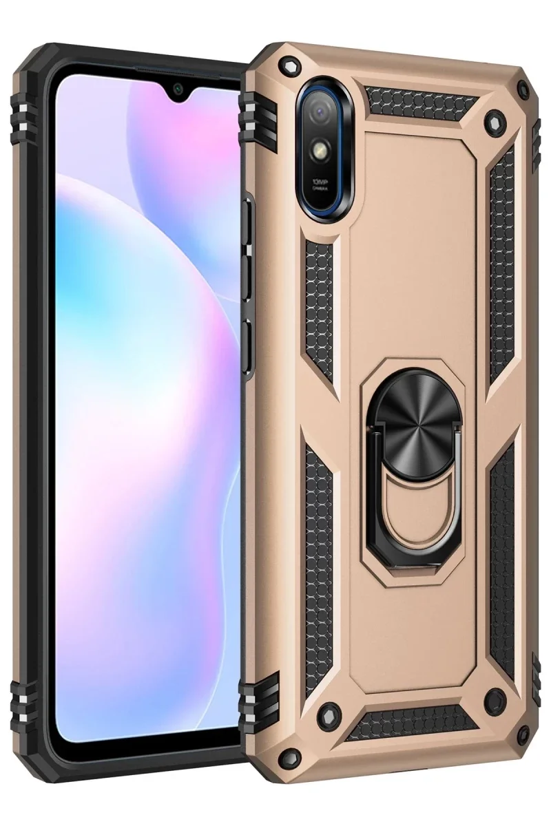 Xiaomi Redmi 9A Kılıf Sofya Yüzüklü Silikon Kapak - Gold Xiaomi Redmi 9A Kılıf Sofya Yüzüklü Silikon Kapak - Gold