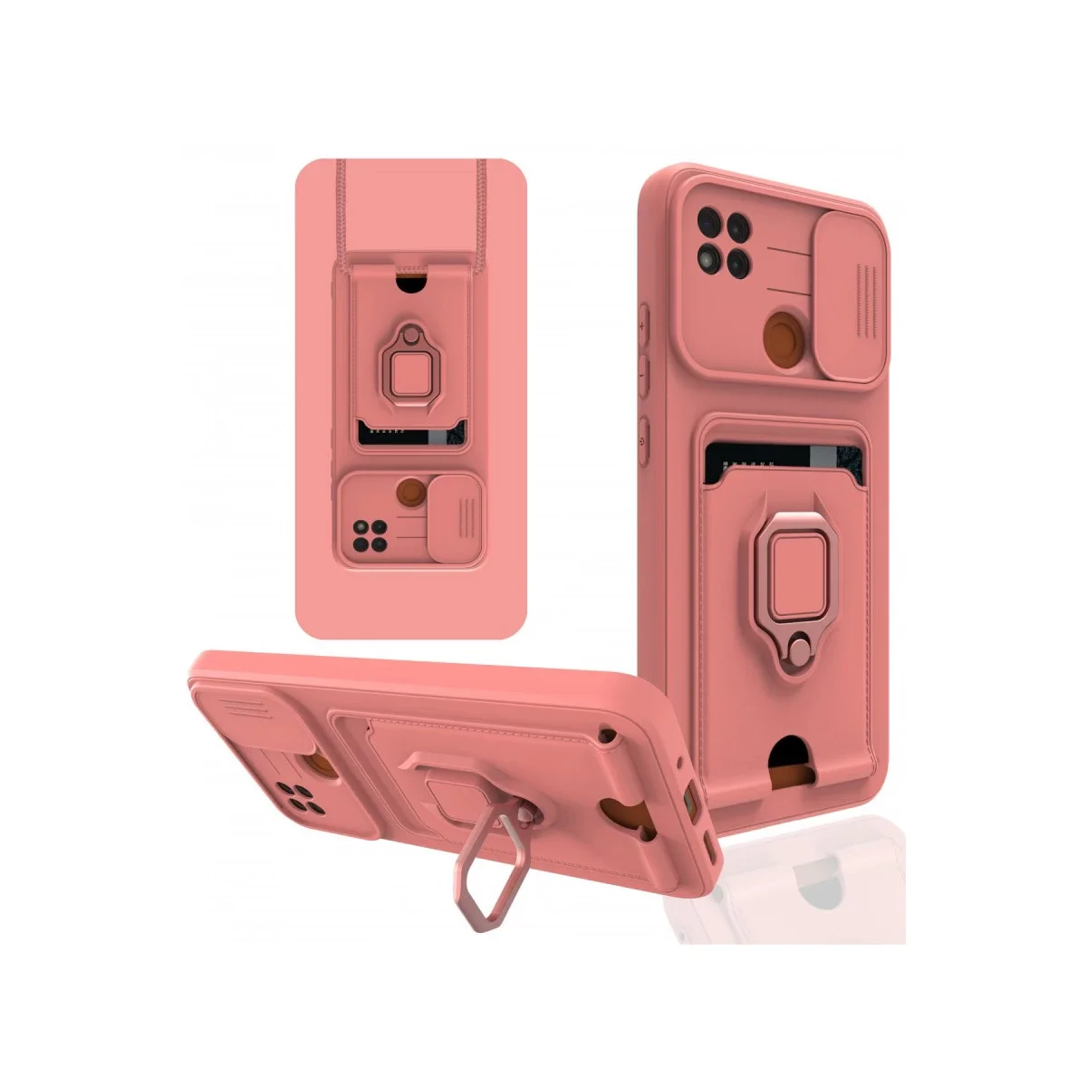 Xiaomi Redmi 9C Kılıf Zuma Kartvizitli Yüzüklü Silikon - Pembe
