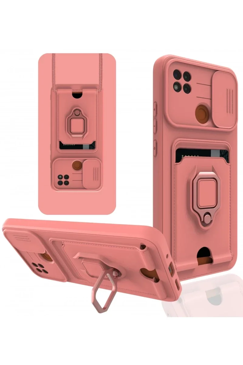 Xiaomi Redmi 9C Kılıf Zuma Kartvizitli Yüzüklü Silikon - Pembe