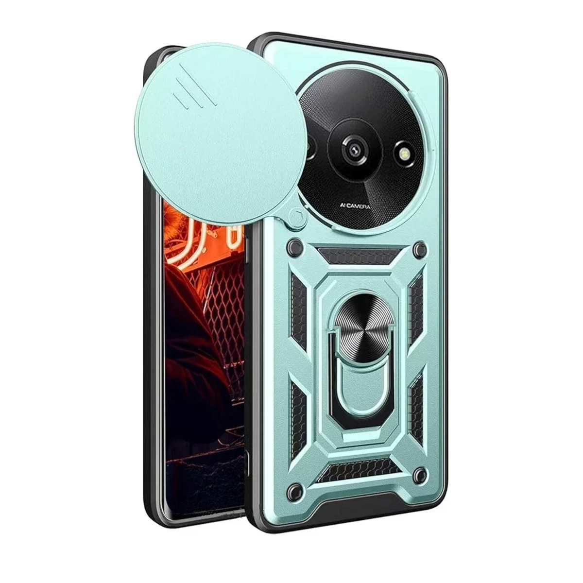 Xiaomi Redmi A3 4G Kılıf Pars Lens Yüzüklü Silikon - Yeşil