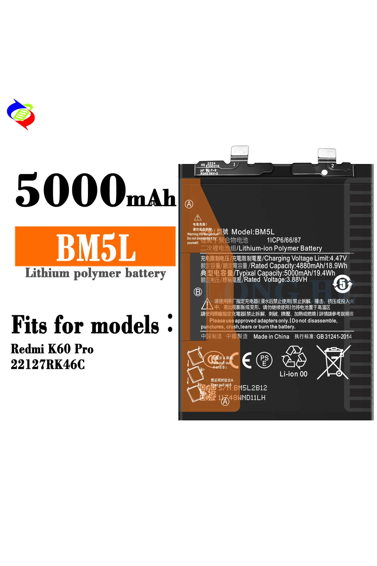 Xiaomi Redmi K60 Pro/22127RK46C Telefon Pil BM5L Batarya