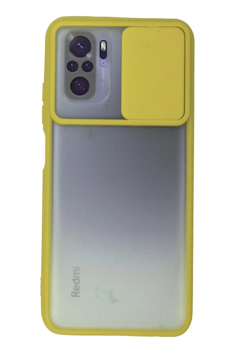 Xiaomi Redmi Note 10 Kılıf Palm Buzlu Kamera Sürgülü Silikon - Sarı