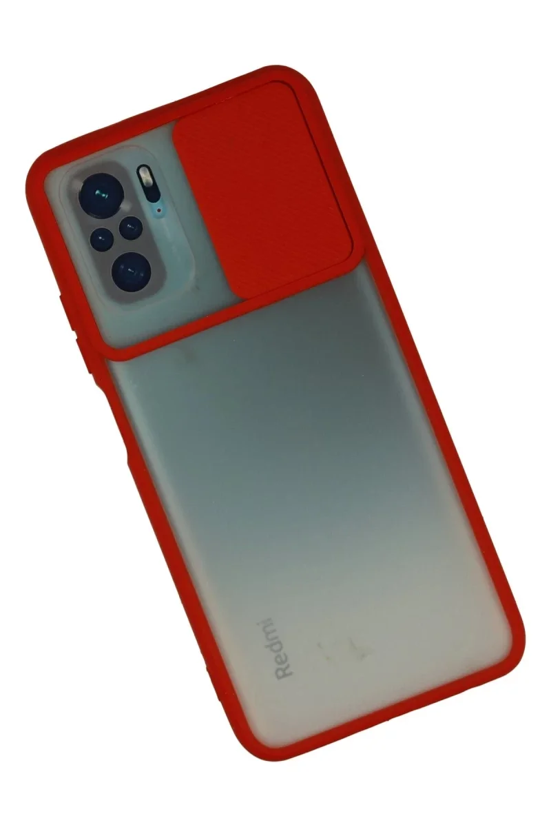Xiaomi Redmi Note 10 Kılıf Palm Buzlu Kamera Sürgülü Silikon - Kırmızı Xiaomi Redmi Note 10 Kılıf Palm Buzlu Kamera Sürgülü Silikon - Kırmızı