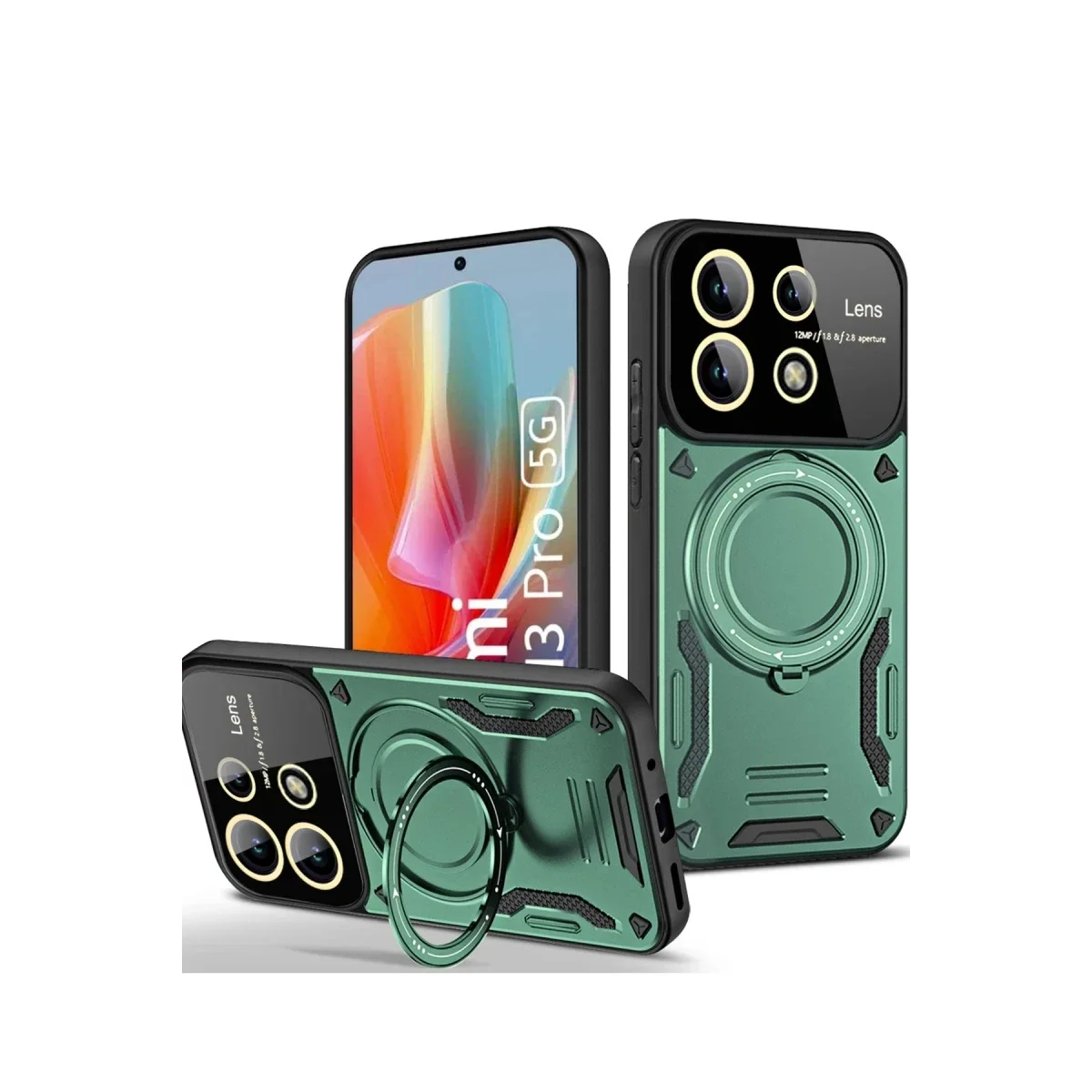 Xiaomi Redmi Note 13 Pro 5G Kılıf Joy Lens Standlı Kapak - Koyu Yeşil Xiaomi Redmi Note 13 Pro 5G Kılıf Joy Lens Standlı Kapak - Koyu Yeşil