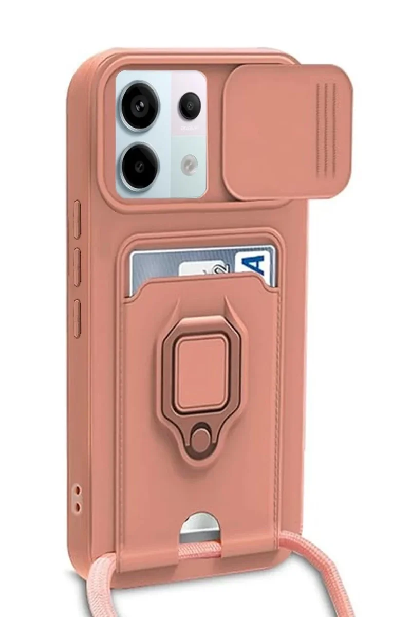 Xiaomi Redmi Note 13 Pro 5G Kılıf Zuma Kartvizitli Yüzüklü Silikon - Pembe
