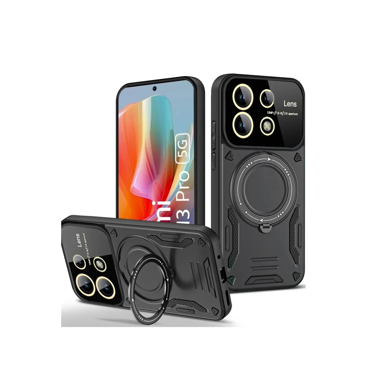 Xiaomi Redmi Note 13 Pro 5G Kılıf Joy Lens Standlı Kapak - Siyah