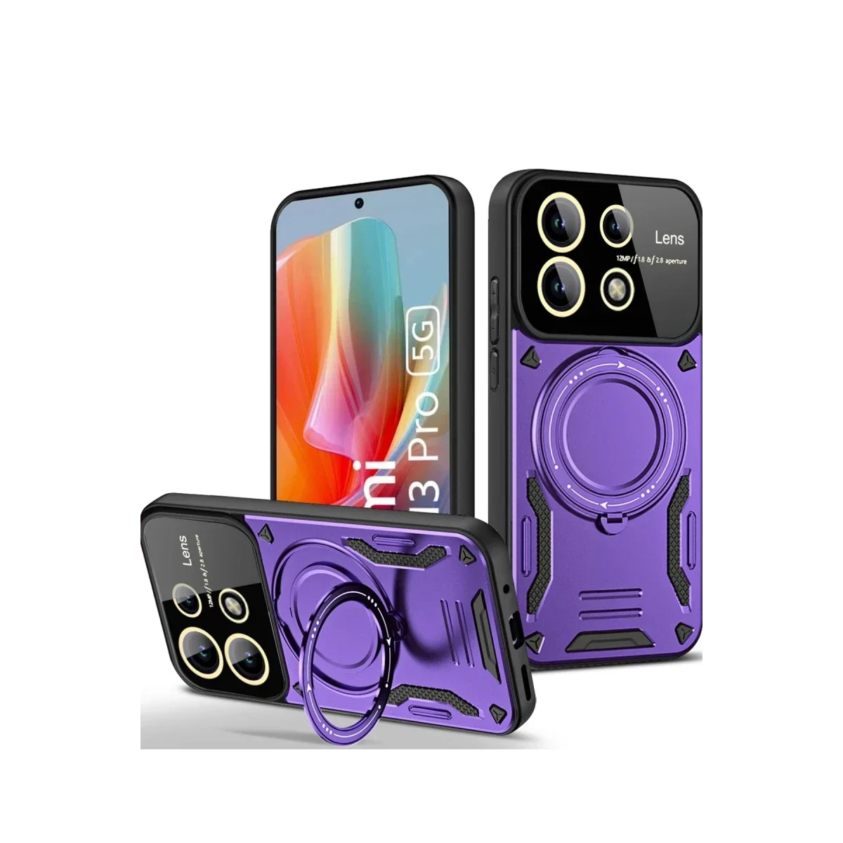 Xiaomi Redmi Note 13 Pro 5G Kılıf Joy Lens Standlı Kapak - Mor Xiaomi Redmi Note 13 Pro 5G Kılıf Joy Lens Standlı Kapak - Mor