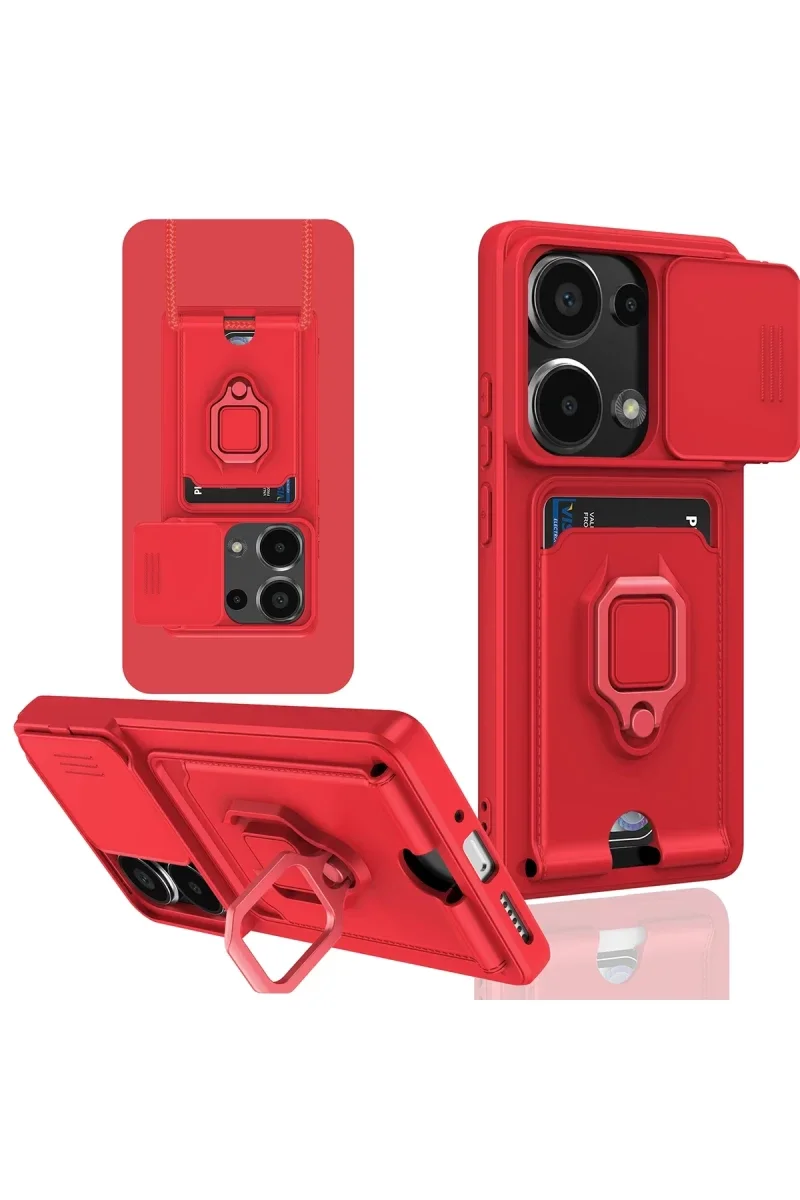 Xiaomi Redmi Note 13 Pro 4G Kılıf Zuma Kartvizitli Yüzüklü Silikon - Kırmızı Fiyatı, Yorumları ve Özellikleri