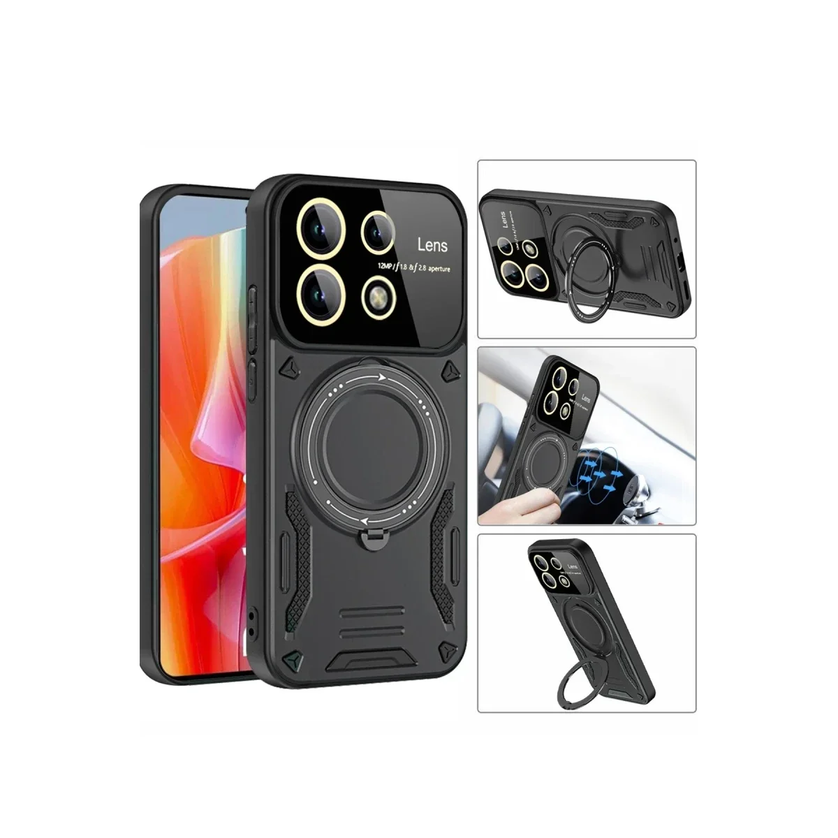 Xiaomi Redmi Note 13 Pro 5G Kılıf Joy Lens Standlı Kapak - Koyu Yeşil Xiaomi Redmi Note 13 Pro 5G Kılıf Joy Lens Standlı Kapak - Koyu Yeşil