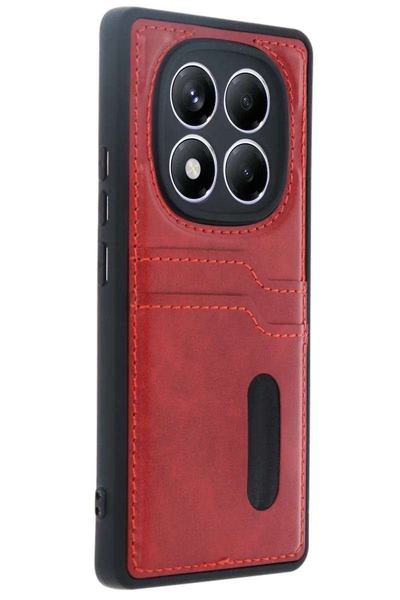 Xiaomi Redmi Note 14 Pro 5G Kılıf Sara Kartvizitli Deri Kılıf - Kırmızı Xiaomi Redmi Note 14 Pro 5G Kılıf Sara Kartvizitli Deri Kılıf - Kırmızı
