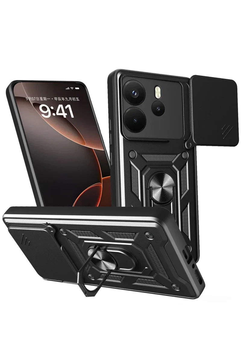 Xiaomi Redmi Note 14 4G Pars Lens Yüzüklü Silikon - Siyah