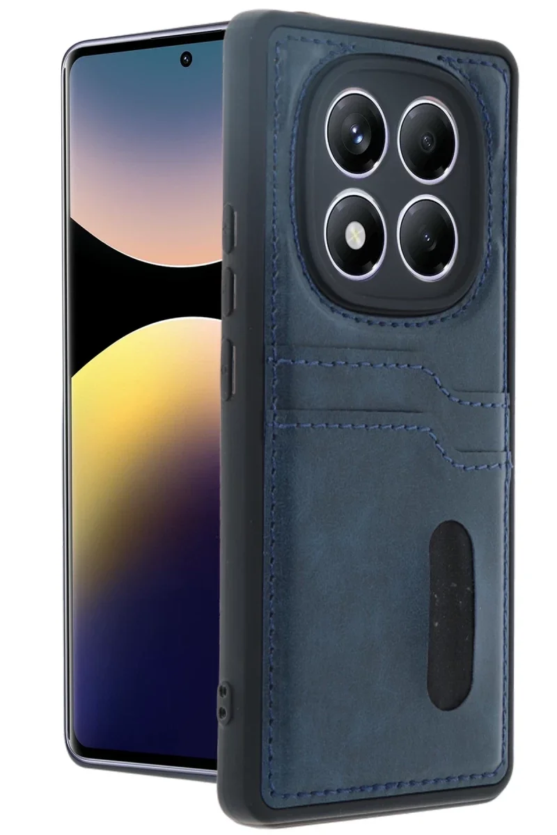 Xiaomi Redmi Note 14 Pro 5G Kılıf Sara Kartvizitli Deri Kılıf - Lacivert