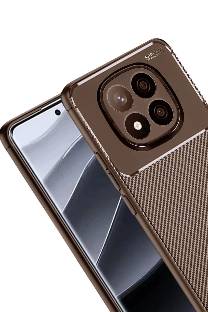 Xiaomi Redmi Note 14 Pro Plus Kılıf Auto Focus Karbon Kapak - Kahverengi