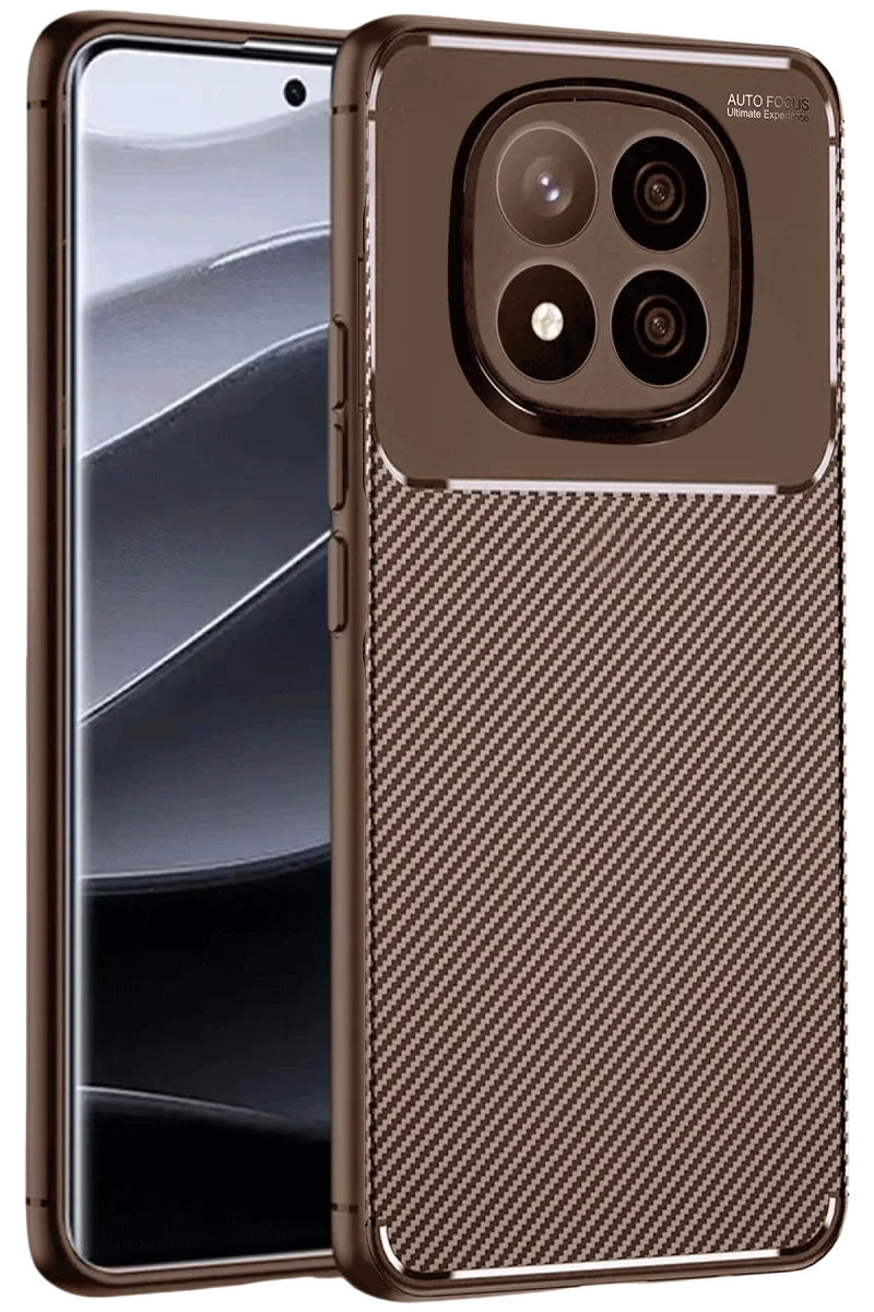 Xiaomi Redmi Note 14 Pro Plus Kılıf Auto Focus Karbon Kapak - Kahverengi