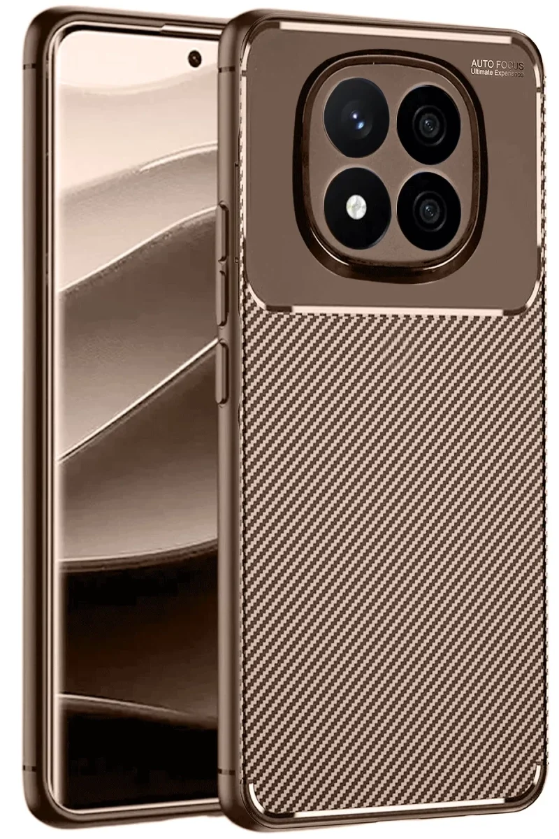 Xiaomi Redmi Note 14 Pro 5G Kılıf Auto Focus Karbon Kapak - Kahverengi