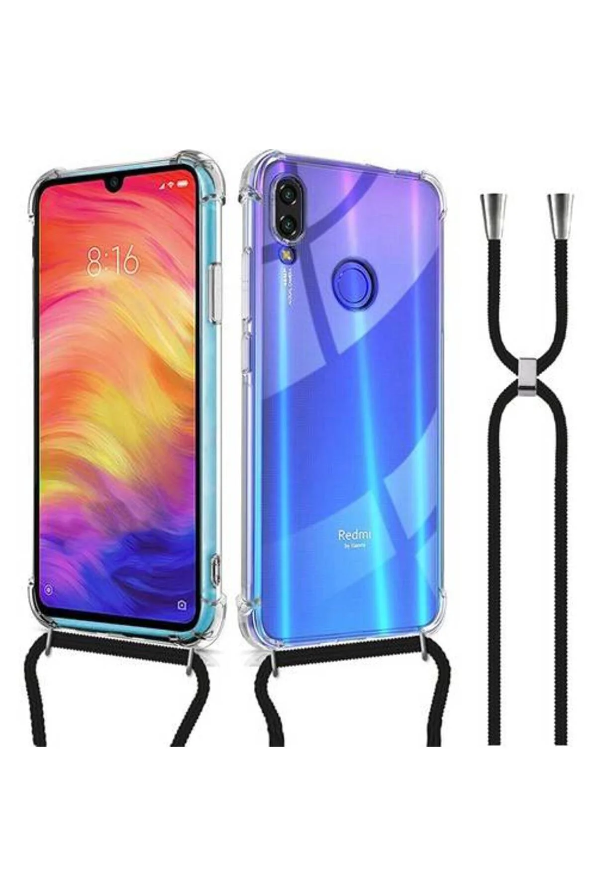 Xiaomi RedMi Note 7 Askılı İpli Şeffaf Tank Kılıf