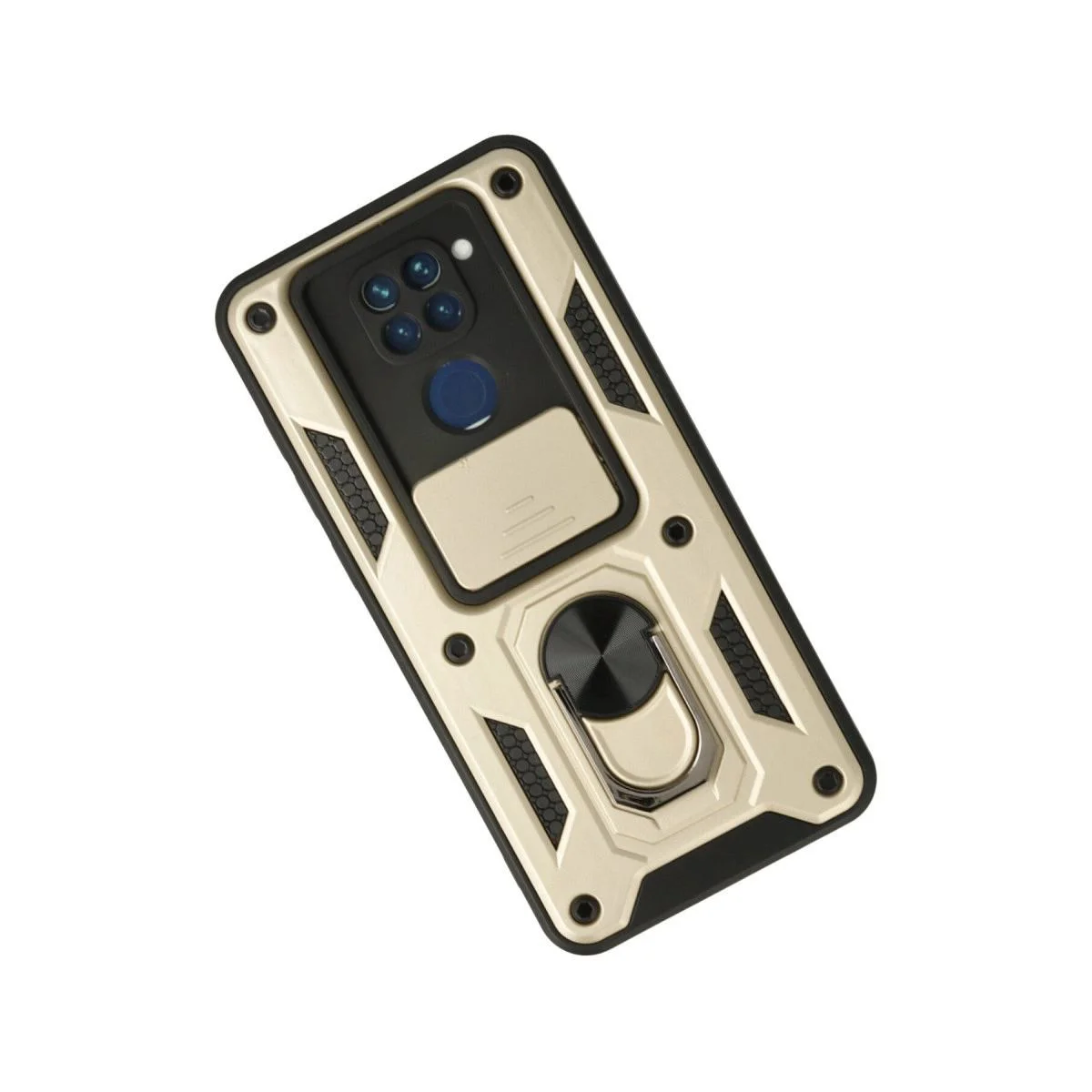 Xiaomi Redmi Note 9 ile Uyumlu Silikon Kılıf - Gold Lens Yüzüklü Pars Serisi