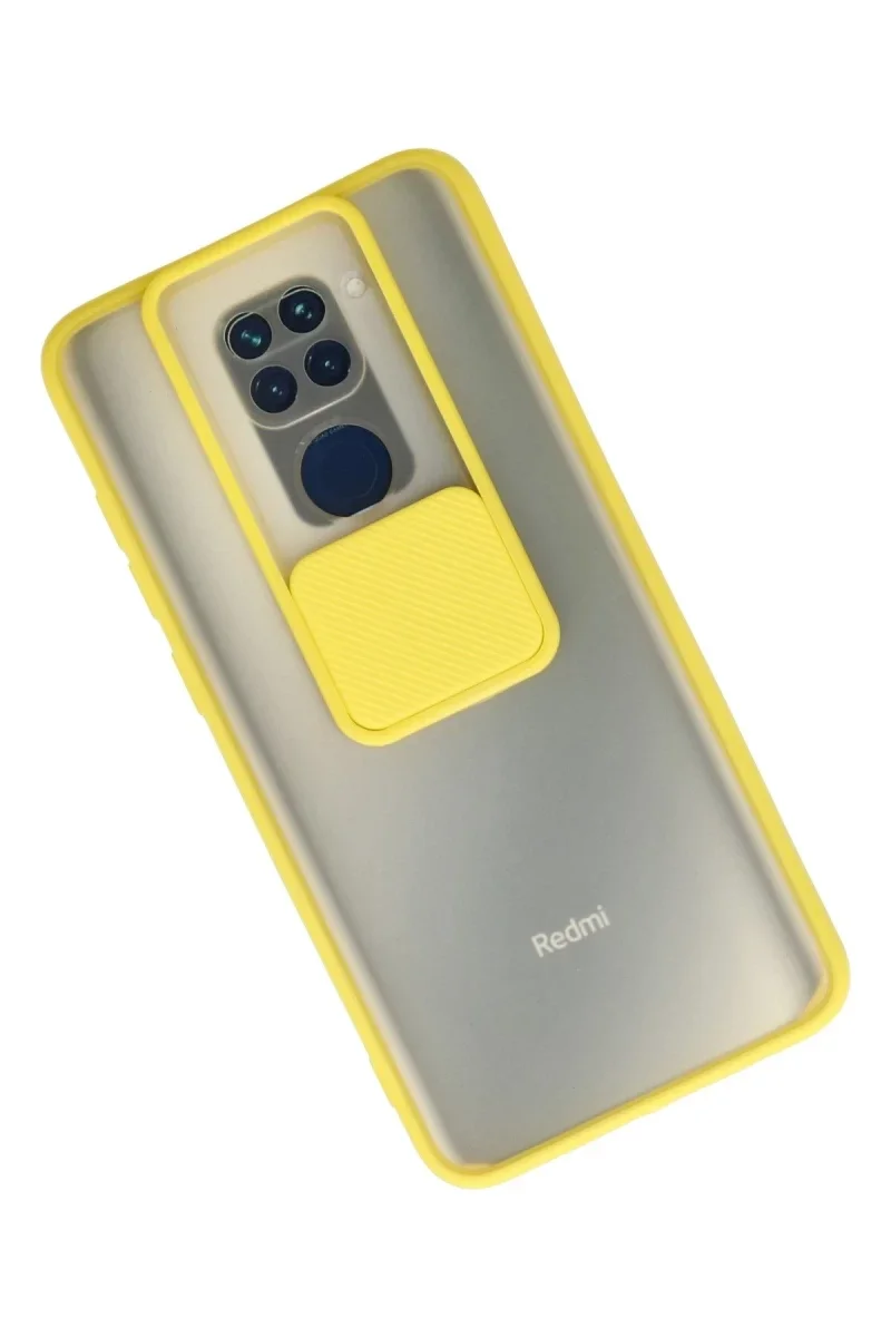 Xiaomi Redmi Note 9 Kılıf Palm Buzlu Kamera Sürgülü Silikon - Sarı Xiaomi Redmi Note 9 Kılıf Palm Buzlu Kamera Sürgülü Silikon - Sarı