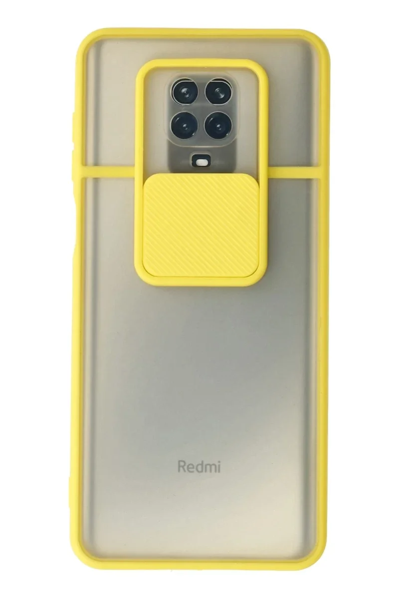 Xiaomi Redmi Note 9 Pro Kılıf Palm Buzlu Kamera Sürgülü Silikon - Sarı