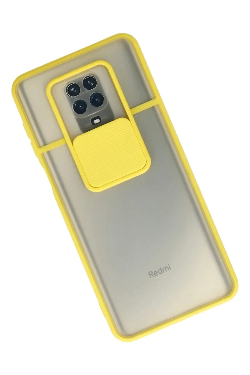 Xiaomi Redmi Note 9 Pro Kılıf Palm Buzlu Kamera Sürgülü Silikon - Sarı