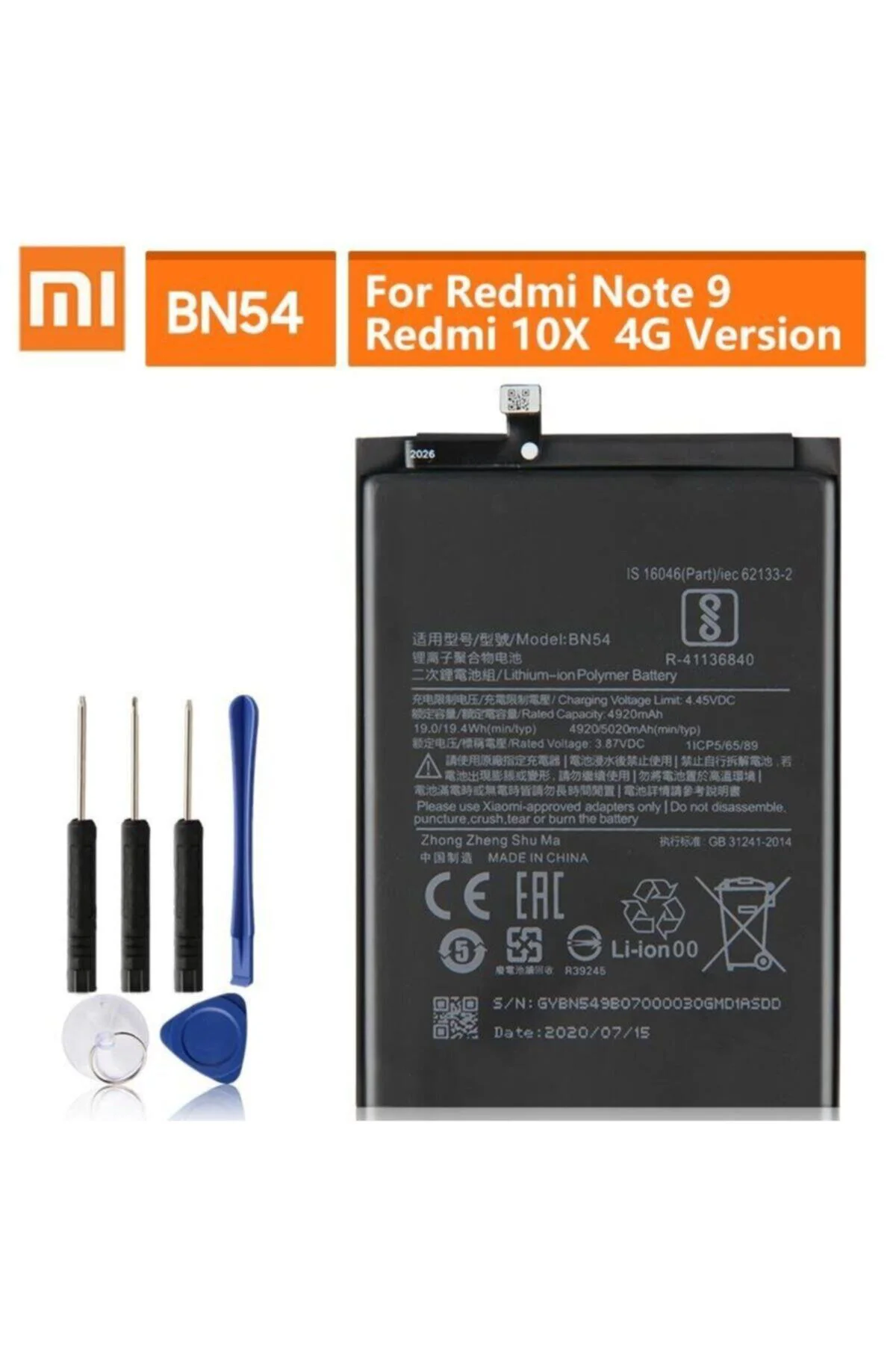 Xiaomi Redmi Note 9 / Note 9 Pro Batarya Servis & Tamir Seti BN54