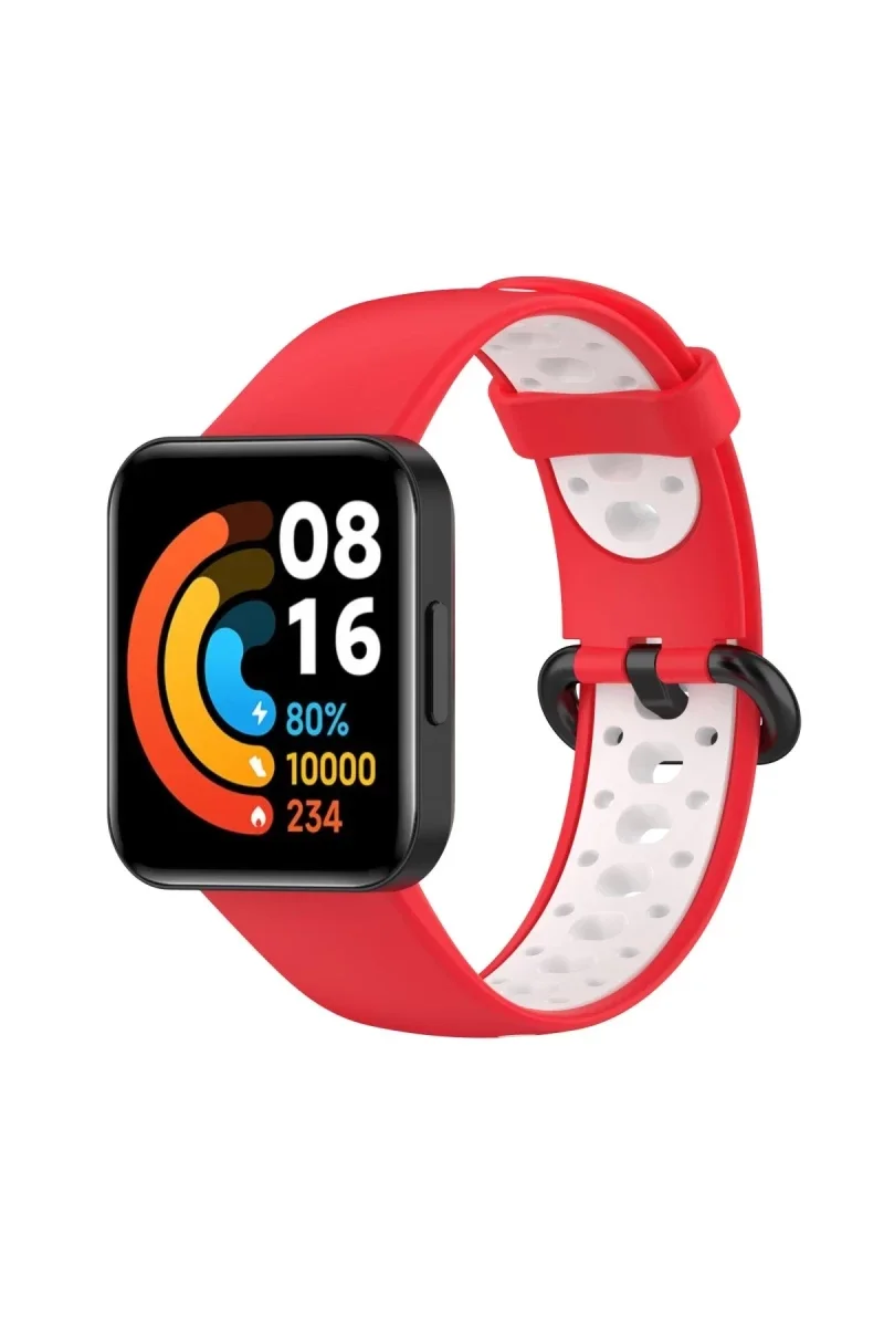 Xiaomi Redmi Watch 2 Spor Delikli Kordon - Kırmızı-Beyaz
