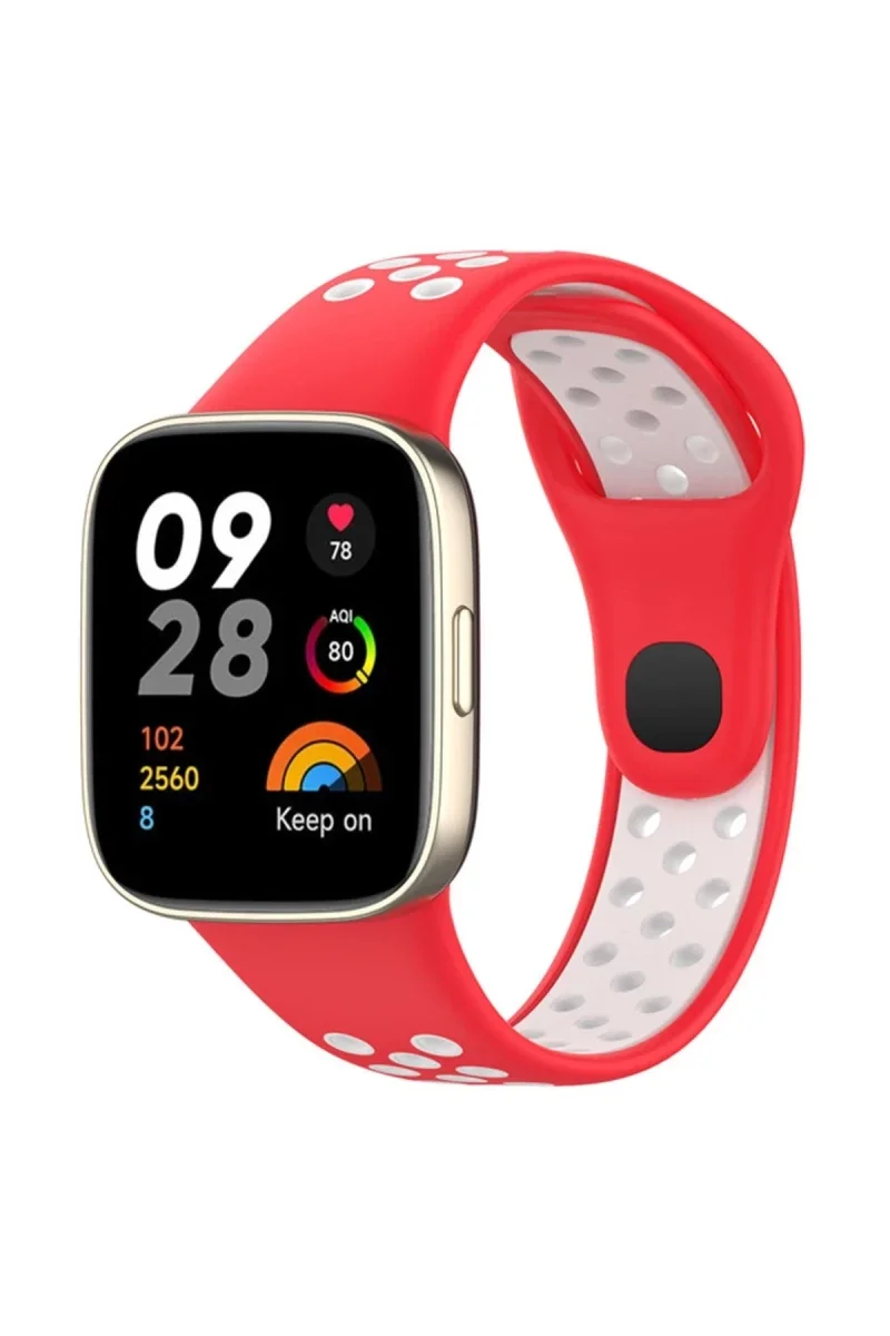 Xiaomi Redmi Watch 3 Spor Delikli Kordon - Kırmızı-Beyaz Xiaomi Redmi Watch 3 Spor Delikli Kordon - Kırmızı-Beyaz