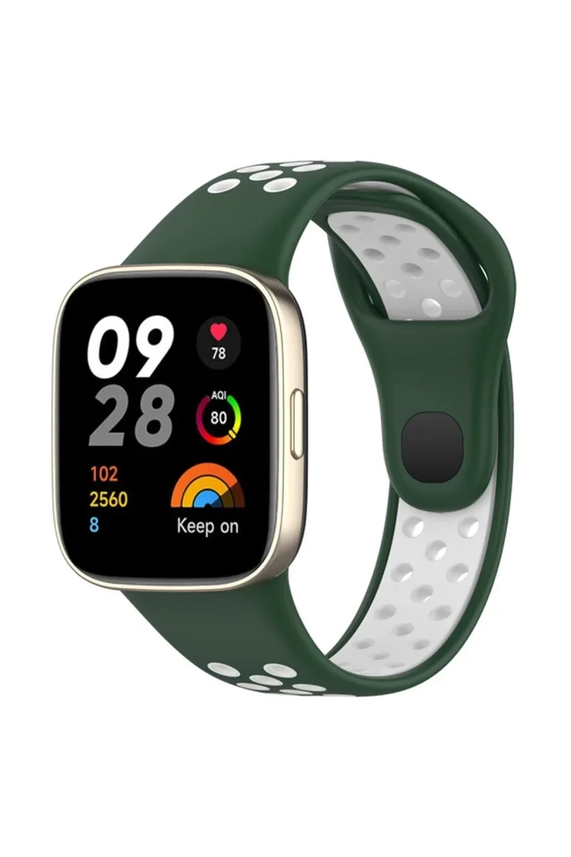 Xiaomi Redmi Watch 3 Spor Delikli Kordon - Haki Yeşil-Beyaz