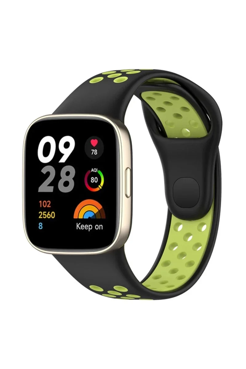 Xiaomi Redmi Watch 3 Spor Delikli Kordon - Siyah-Yeşil Xiaomi Redmi Watch 3 Spor Delikli Kordon - Siyah-Yeşil
