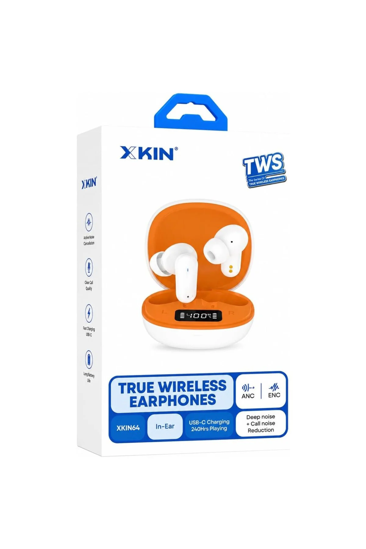 XKIN64 TWS Bluetooth Kulaklık – ANC & ENC Gürültü Engelleme, Dijital Ekranlı Şarj Kutusu, U