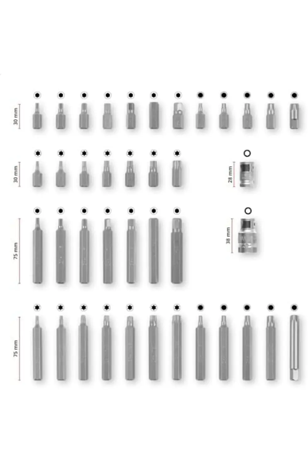 XL- 40-Parça Uç Seti (CrV Çelik Uçlar,3/8" 10 mm Altıgen Şaft, 1/