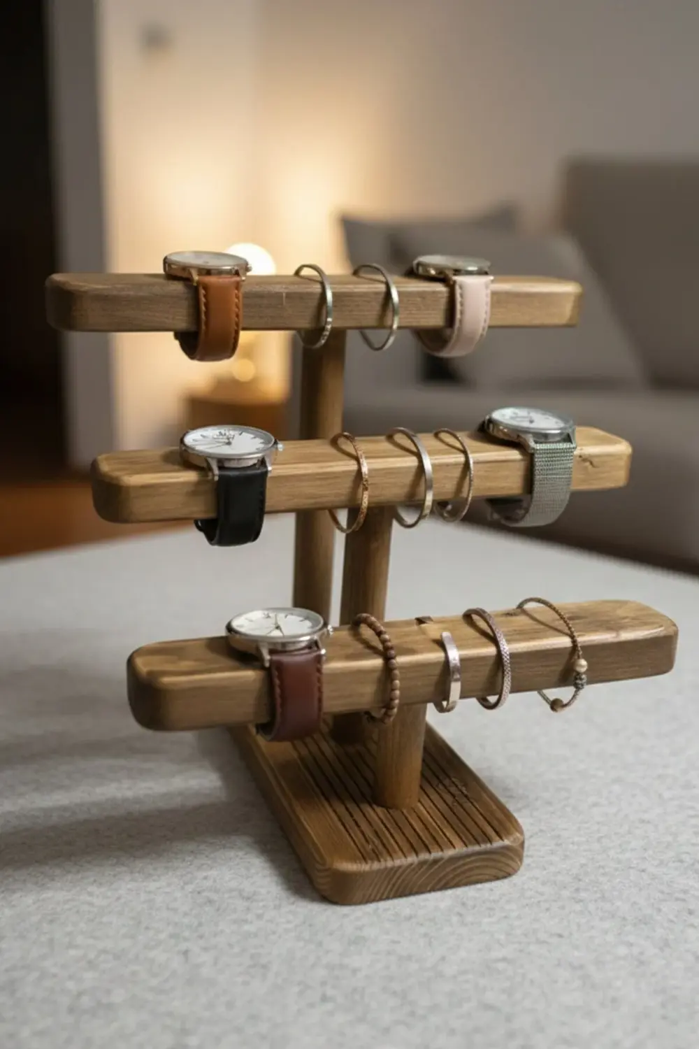 XL Doğal Ahşap Takı Standı, El Yapımı Saat Bilezik Aksesuar Organ